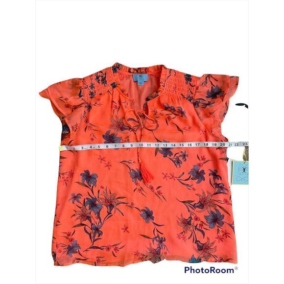 CECE Expressive Lillies Split Neck Top in Hot Lava Size M - Picture 6 of 10